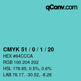 カラーコード: CMYK 51 / 0 / 1 / 20 | qconv.com