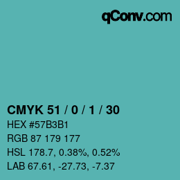颜色代码: CMYK 51 / 0 / 1 / 30 | qconv.com