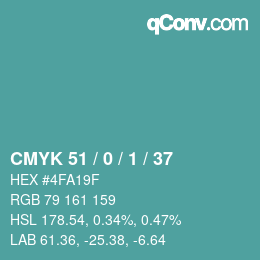 カラーコード: CMYK 51 / 0 / 1 / 37 | qconv.com