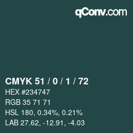 Farbcode: CMYK 51 / 0 / 1 / 72 | qconv.com