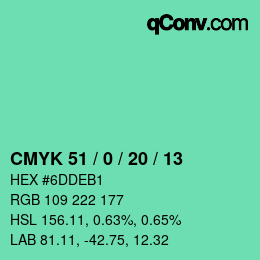 Color code: CMYK 51 / 0 / 20 / 13 | qconv.com