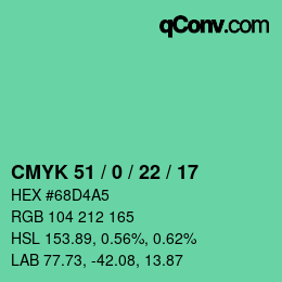 Color code: CMYK 51 / 0 / 22 / 17 | qconv.com
