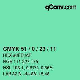 Color code: CMYK 51 / 0 / 23 / 11 | qconv.com