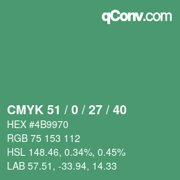 Color code: CMYK 51 / 0 / 27 / 40 | qconv.com