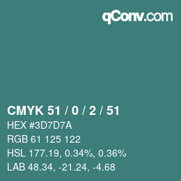 Farbcode: CMYK 51 / 0 / 2 / 51 | qconv.com