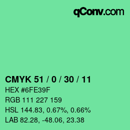颜色代码: CMYK 51 / 0 / 30 / 11 | qconv.com
