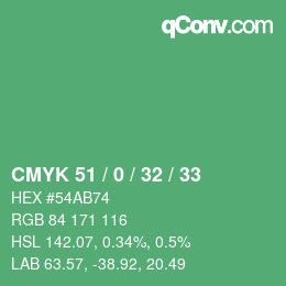 カラーコード: CMYK 51 / 0 / 32 / 33 | qconv.com