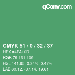 Farbcode: CMYK 51 / 0 / 32 / 37 | qconv.com