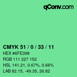 カラーコード: CMYK 51 / 0 / 33 / 11 | qconv.com