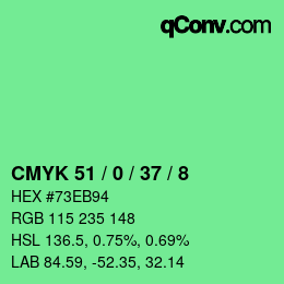 カラーコード: CMYK 51 / 0 / 37 / 8 | qconv.com