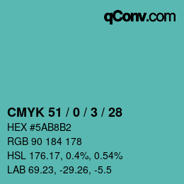 カラーコード: CMYK 51 / 0 / 3 / 28 | qconv.com
