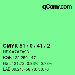 カラーコード: CMYK 51 / 0 / 41 / 2 | qconv.com
