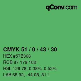 Code couleur: CMYK 51 / 0 / 43 / 30 | qconv.com