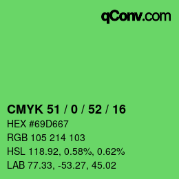Color code: CMYK 51 / 0 / 52 / 16 | qconv.com