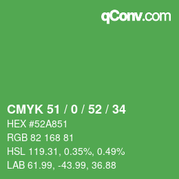 Color code: CMYK 51 / 0 / 52 / 34 | qconv.com