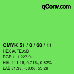 カラーコード: CMYK 51 / 0 / 60 / 11 | qconv.com