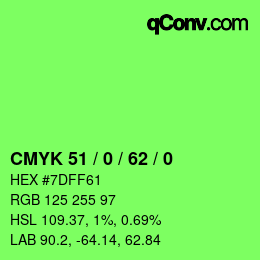 颜色代码: CMYK 51 / 0 / 62 / 0 | qconv.com