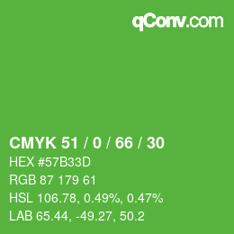 Color code: CMYK 51 / 0 / 66 / 30 | qconv.com