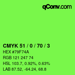 颜色代码: CMYK 51 / 0 / 70 / 3 | qconv.com