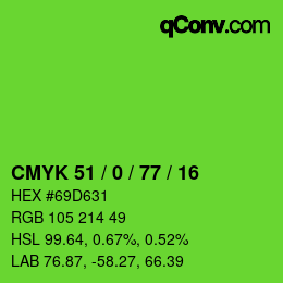 Color code: CMYK 51 / 0 / 77 / 16 | qconv.com