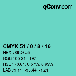 Color code: CMYK 51 / 0 / 8 / 16 | qconv.com