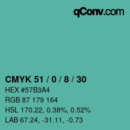 Color code: CMYK 51 / 0 / 8 / 30 | qconv.com