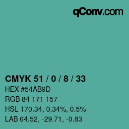 Color code: CMYK 51 / 0 / 8 / 33 | qconv.com