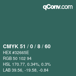 颜色代码: CMYK 51 / 0 / 8 / 60 | qconv.com