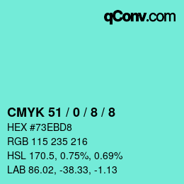カラーコード: CMYK 51 / 0 / 8 / 8 | qconv.com