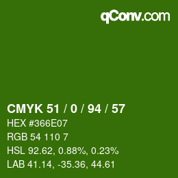 Color code: CMYK 51 / 0 / 94 / 57 | qconv.com