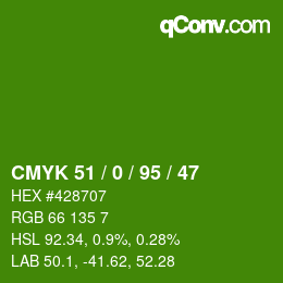 Color code: CMYK 51 / 0 / 95 / 47 | qconv.com