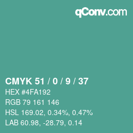 颜色代码: CMYK 51 / 0 / 9 / 37 | qconv.com