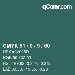 Color code: CMYK 51 / 0 / 9 / 60 | qconv.com