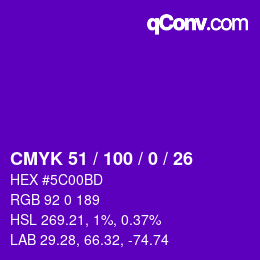 カラーコード: CMYK 51 / 100 / 0 / 26 | qconv.com