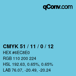 Color code: CMYK 51 / 11 / 0 / 12 | qconv.com