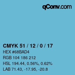 颜色代码: CMYK 51 / 12 / 0 / 17 | qconv.com