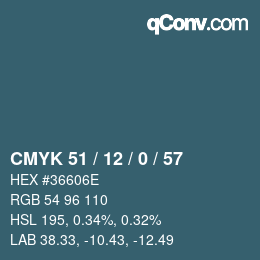 Color code: CMYK 51 / 12 / 0 / 57 | qconv.com