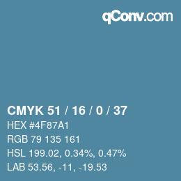 Código de color: CMYK 51 / 16 / 0 / 37 | qconv.com