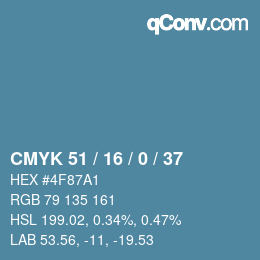 カラーコード: CMYK 51 / 16 / 0 / 37 | qconv.com