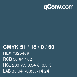 カラーコード: CMYK 51 / 18 / 0 / 60 | qconv.com