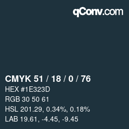 カラーコード: CMYK 51 / 18 / 0 / 76 | qconv.com