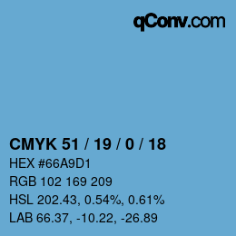 カラーコード: CMYK 51 / 19 / 0 / 18 | qconv.com