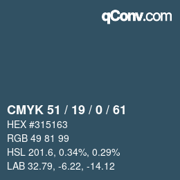 Color code: CMYK 51 / 19 / 0 / 61 | qconv.com