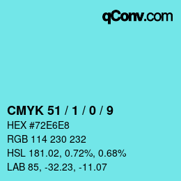 Color code: CMYK 51 / 1 / 0 / 9 | qconv.com