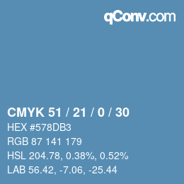 Farbcode: CMYK 51 / 21 / 0 / 30 | qconv.com