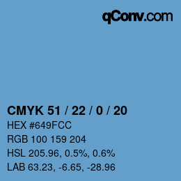Color code: CMYK 51 / 22 / 0 / 20 | qconv.com