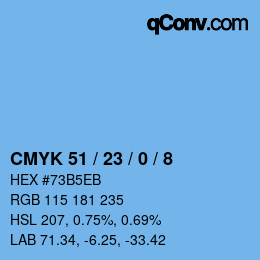 カラーコード: CMYK 51 / 23 / 0 / 8 | qconv.com