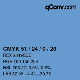 カラーコード: CMYK 51 / 24 / 0 / 20 | qconv.com