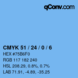 カラーコード: CMYK 51 / 24 / 0 / 6 | qconv.com