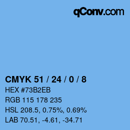 カラーコード: CMYK 51 / 24 / 0 / 8 | qconv.com